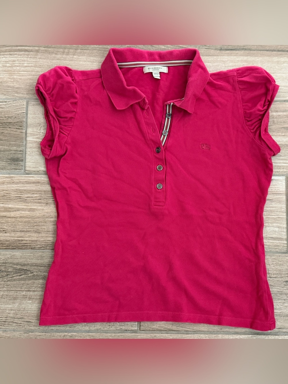 Burberry London Hot Pink Puff Sleeve Polo Shirt Medium